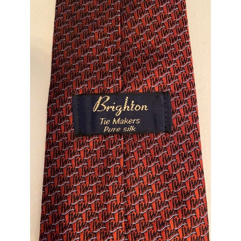 Brighton Tie Makers Mens Red Blue Geometric Wave Pattern Pure Silk‎ Necktie